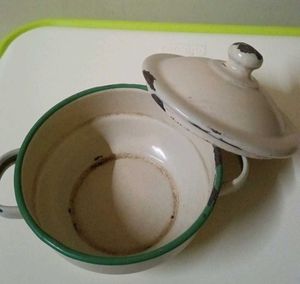 Vintage Green Enamel Pot  Combo Big N Small