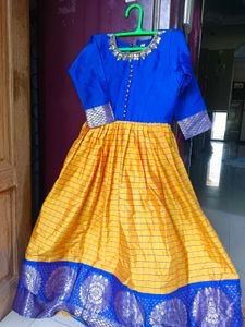 Blue &amp; Gold Checked Maxi Dress