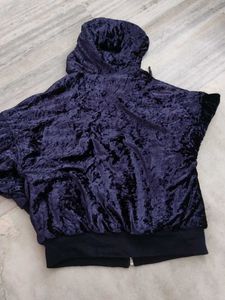 Navy Blue Velvet Hoodie