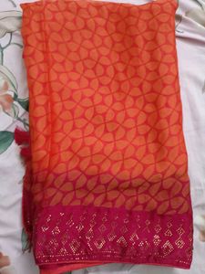 Orange-Pink Floral Saree