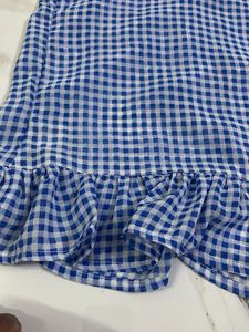 Blue Gingham Ruffle Hem Top