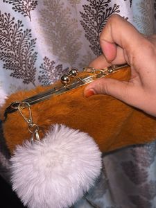 Fuzzy Orange Pom-Pom Purse