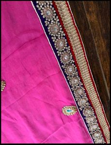 Rani Saree With Embellished Border And Blouse