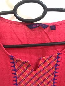 Pink Embroidered Long Sleeve Kurti