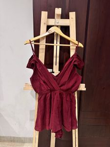 Maroon V-Neck Jumper Dress