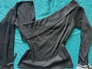 Sparkly Black One-Shoulder Top