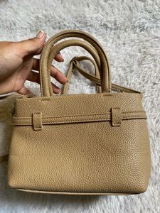 Tan Structured Top Handle Bag