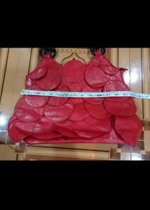 Red Petal Beaded Handle Handbag