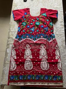 Women’s RED Embroidered Party Wear 3 Piece Kurta