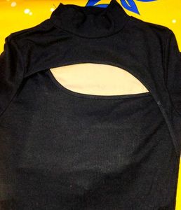 Black Cutout Long Sleeve Top