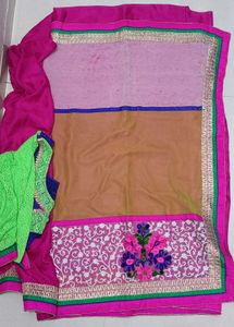 Pink Saree with contrast matching Blouse