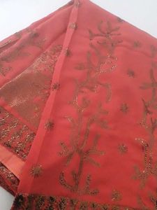 Beautiful Silk Reddish Colour Saree With Sequence