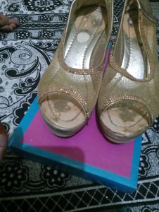 Gold Peep-Toe Heels