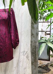 4538. Burgundy Off-Shoulder Dress