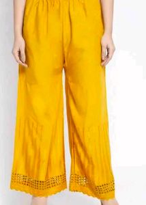 Mustard Embroidered Cotton Pants