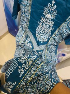 Teal Kurti with White Print