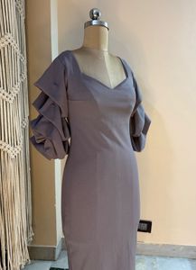 Pretty Puff Sleeves Slit Dress