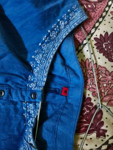 Blue Printed Kurta With Shrug