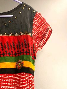 Bright Red Straight Kurta Casual Wear