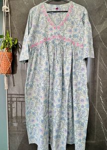 Floral Print Anarkali Kurta with KotaDoria Dupatta