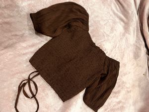 Brown Puff Sleeve Crop Top