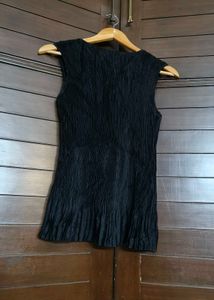 Women Black Pleated Casual Top
