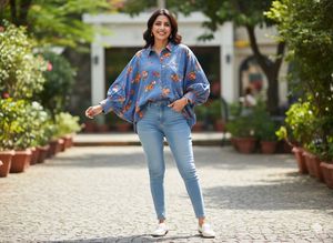 🦋 Statement Sleeves!Oversized Floral Batwing Top