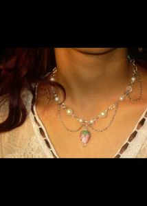 handmade lamp worked raspberry locket necklace