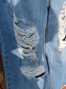 Blue Ribbed Wide Leg Jeans