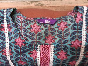 Block Print Pink Kurti Set with Bottom And Dupatta