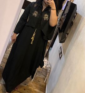 Embellished Black Dress with Attached Jacket