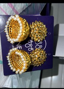 Gold Jhumka Earrings with pearl Detail