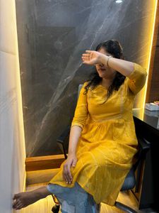 'Rangmanch' Mango Yellow Kurti Embroidery