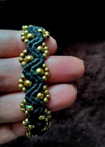 Brass Beaded Macrame nazar anklet