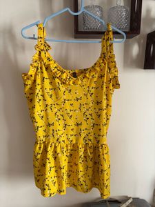 Yellow Floral Ruffle Tank Top