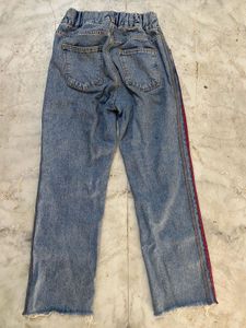 Light Blue High Waist Jeans With Strips