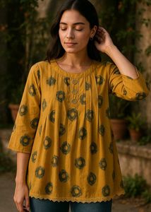 Boho Mustard Tunic with Print Detail