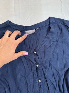 Navy Button-Down Top