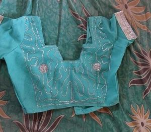 Elegant cyan Saree with Silver Work