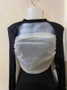Black Dress with Sheer Overlay