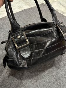 Y2k Black Croc-Embossed Leather Handbag