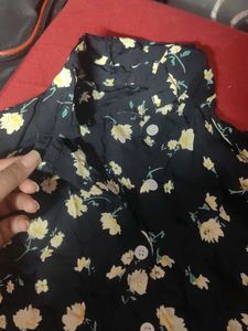 Black Printed Crop Shirt