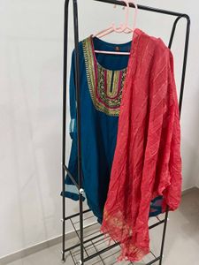 Yellow Kurta Set With Pink Dupptta