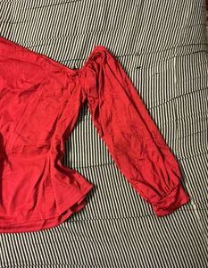 Red One-Shoulder Long Sleeve Top