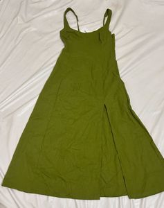 Green Slit Midi  A Line Dress