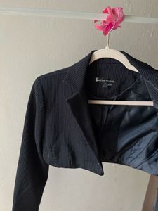 Navy Blue Petite Cropped Blazer