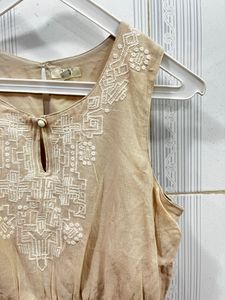 AND-Beige Linen Embroidered Indo Western Tunic