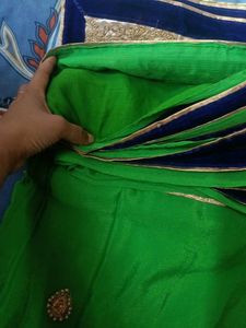 Green &amp; Blue Embroidered Saree Set
