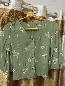 Light Olive Green Top With Bell Short Sleeves