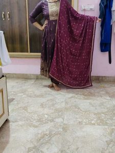 Elegant Purple & Gold Printed Dress